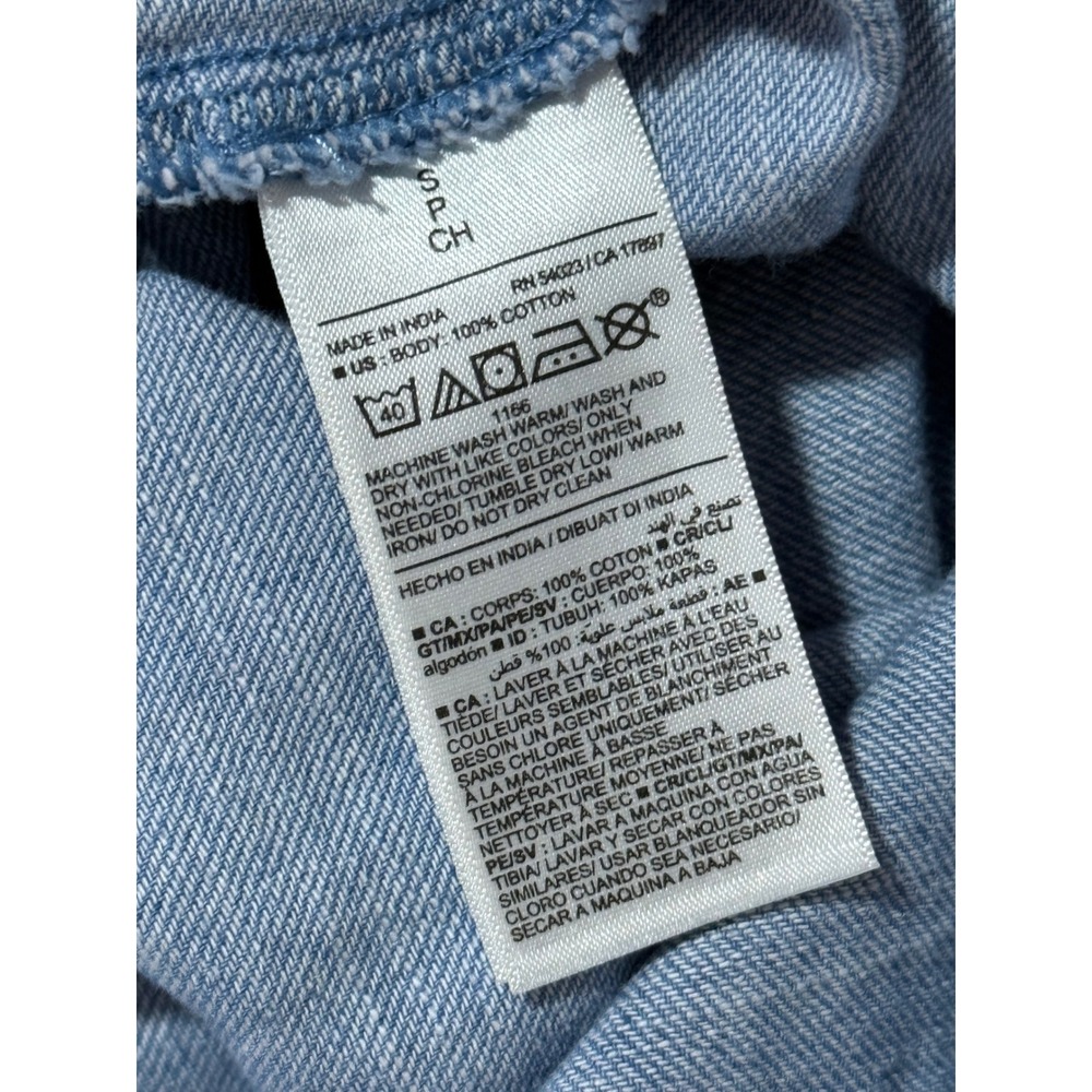 Old Navy Chambray Wrap Midi Dress Blue Puff Sleeve Tie Waist 100% Cotton size S - Picture 11 of 11